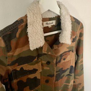 Madewell Camo Shirt Jacket with Fuzzy Collar XS